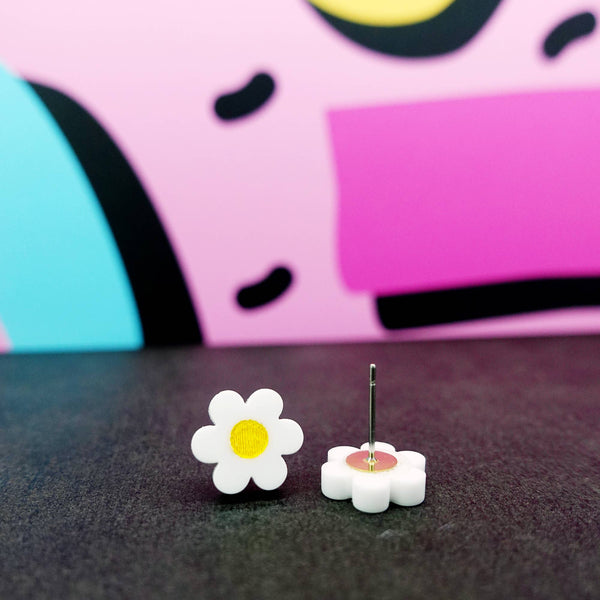 Silly Loaf Yellow & White Daisy Stud Earrings