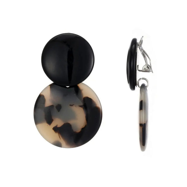 Belle Jewellery Black Marbled Resin Statement Clip On Earrings