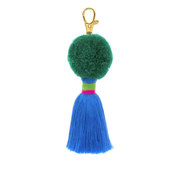 Pom Pom Galore Green & Blue Pom Pom Tassel Keyring, Bag Charm