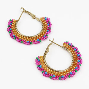 My Doris Gold & Pink Beaded Hoop Earrings