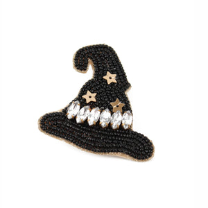 My Doris Hand Beaded Halloween Black Witches Hat Stud Earrings