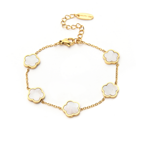 Last True Angel Mother Of Pearl Gold Flower Charm Bracelet