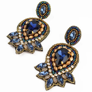 My Doris Hand Beaded Blue Art Deco Statement Stud Earrings