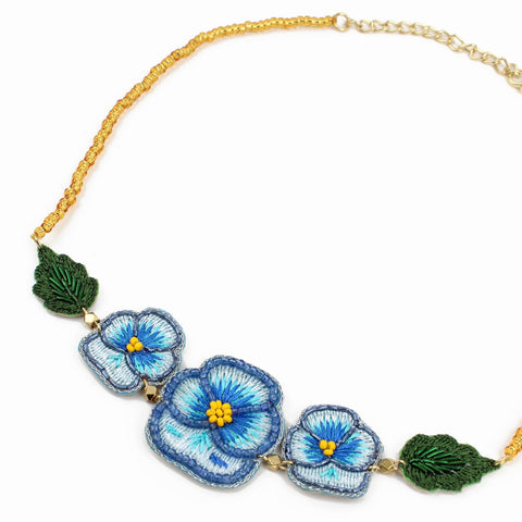 My Doris Hand Beaded Blue Pansy Necklace