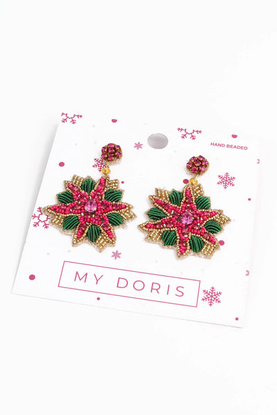 My Doris Hand Beaded Christmas Flower Stud Earrings