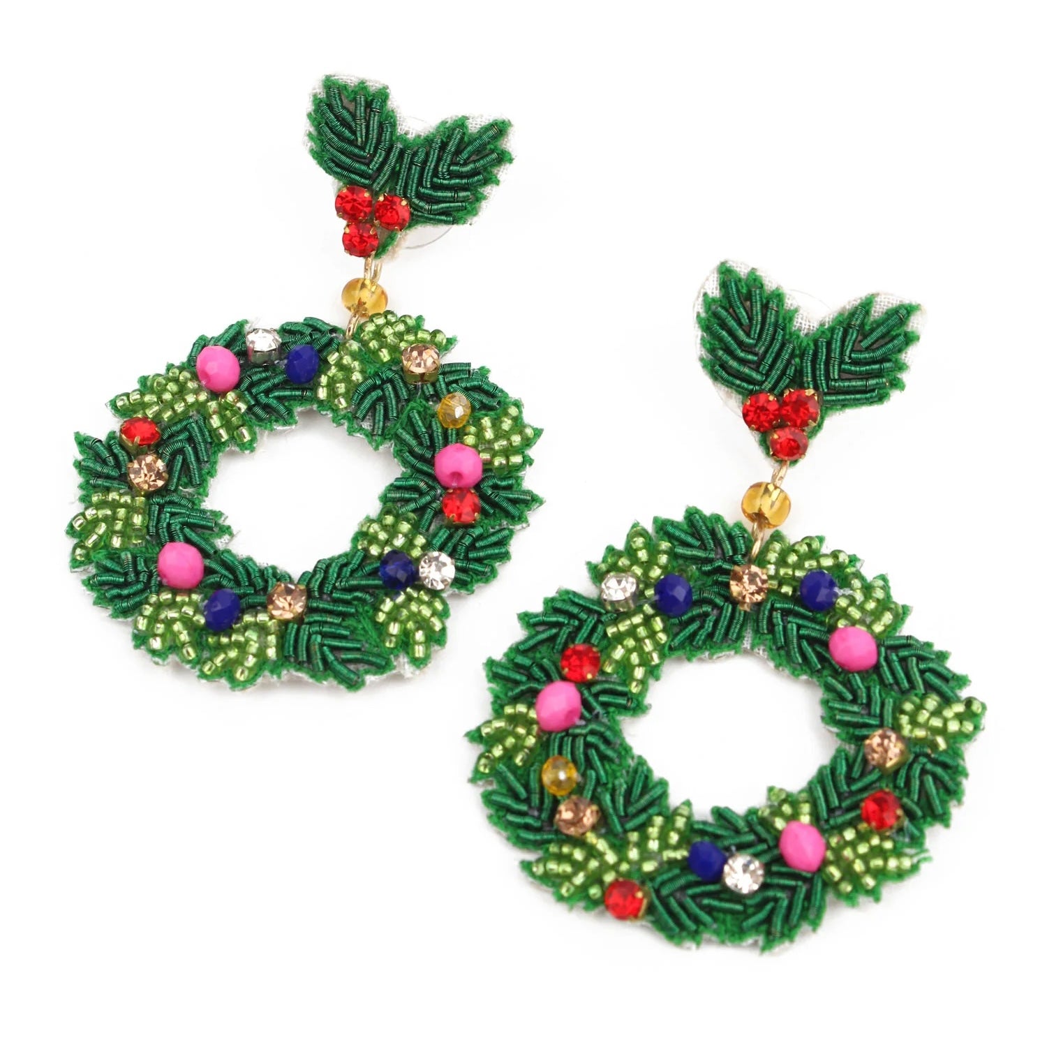 My Doris Hand Beaded Christmas Wreath Stud Earrings