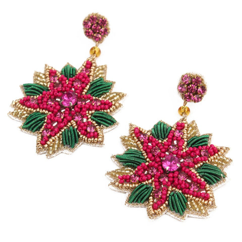My Doris Hand Beaded Christmas Flower Stud Earrings