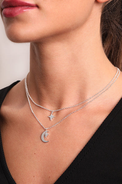 Caramel Jewellery Silver Moon & Star Double Necklace