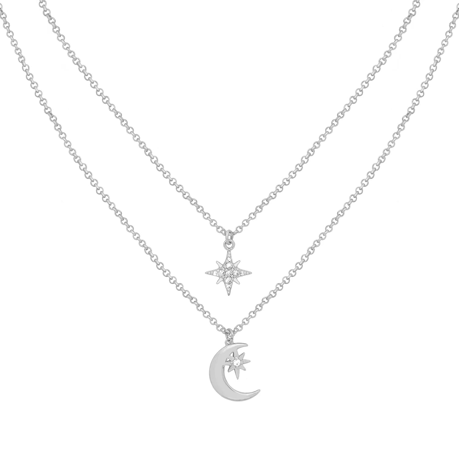 Caramel Jewellery Silver Moon & Star Double Necklace