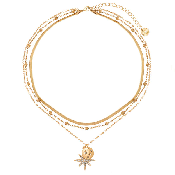Caramel Jewellery Gold Triple Layered Crystal Star Necklace