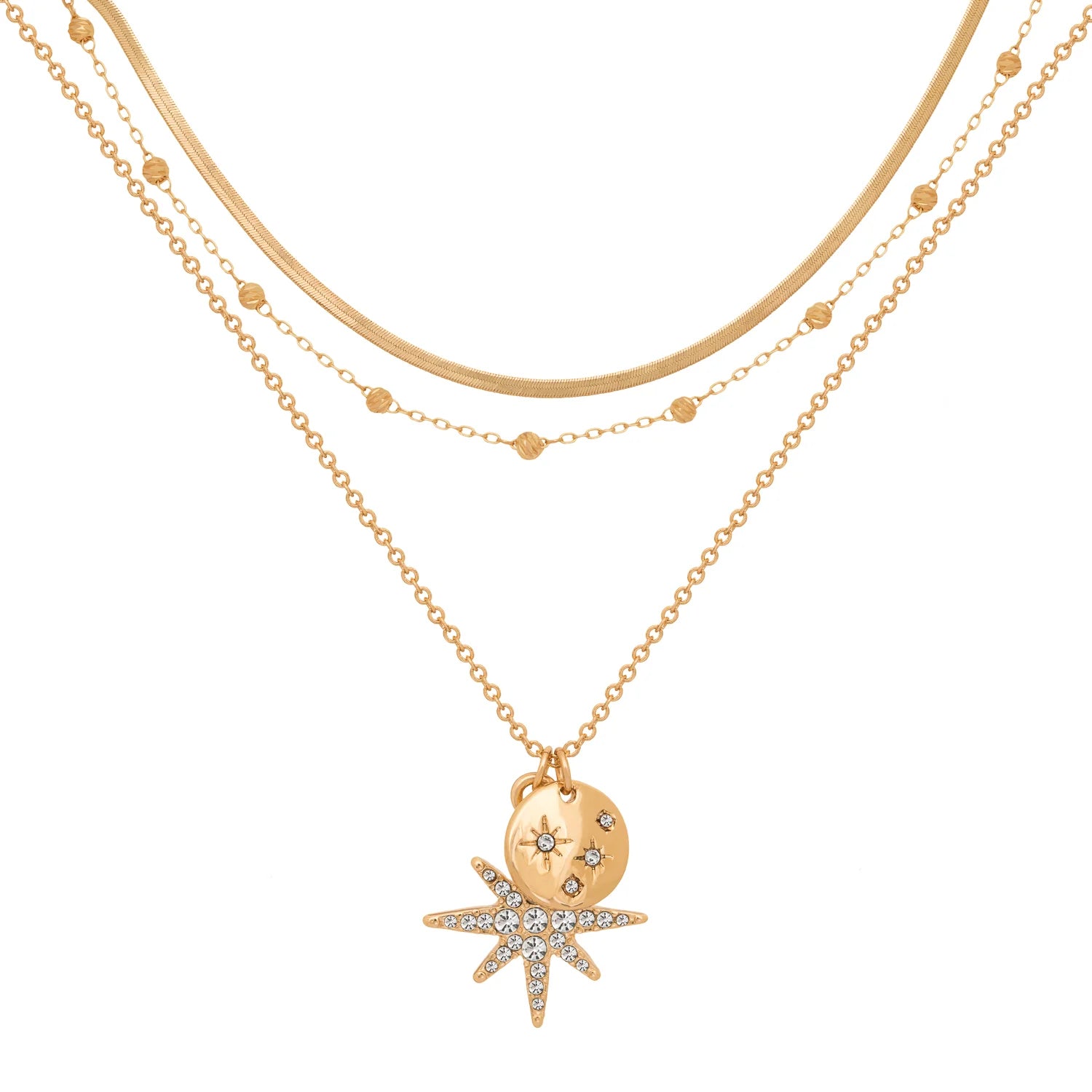 Caramel Jewellery Gold Triple Layered Crystal Star Necklace