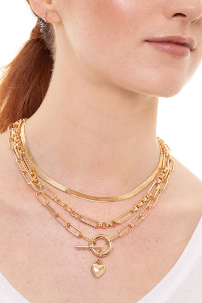 Caramel Jewellery Gold Chunky Triple Layered Necklace
