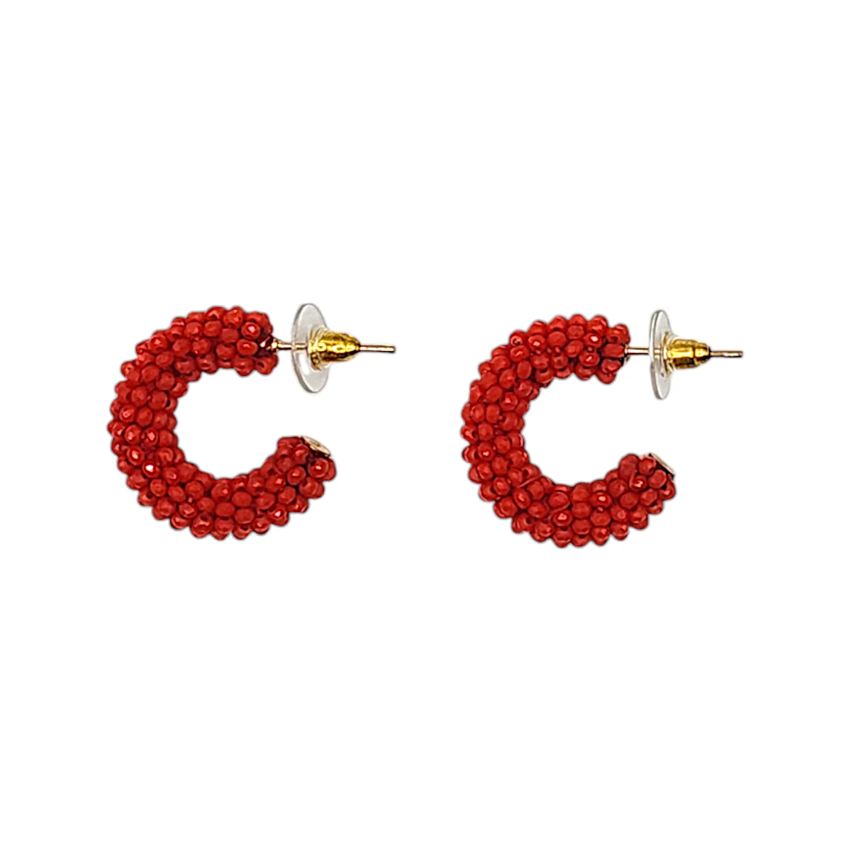 The Narratives Red Beaded Hoop Stud Earrings