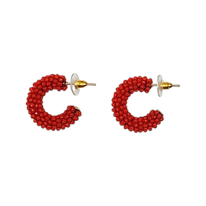 The Narratives Red Beaded Hoop Stud Earrings