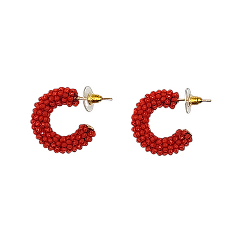 The Narratives Red Beaded Hoop Stud Earrings