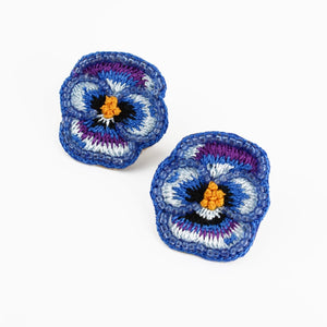 My Doris Hand Beaded Blue Pansy Earrings