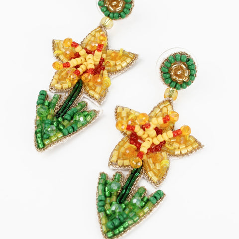 My Doris Hand Beaded Daffodil Stud Earrings