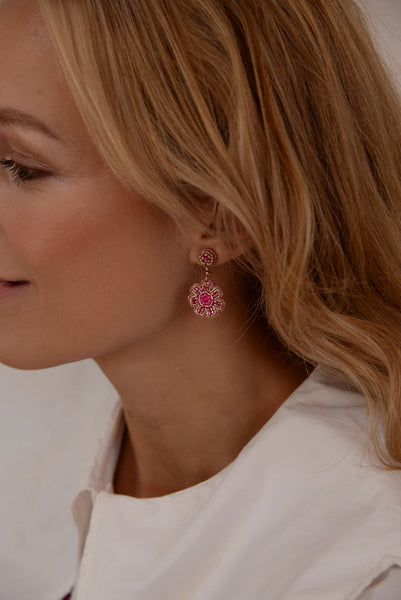 My Doris Hand Beaded Small Pink Flower Stud Earrings