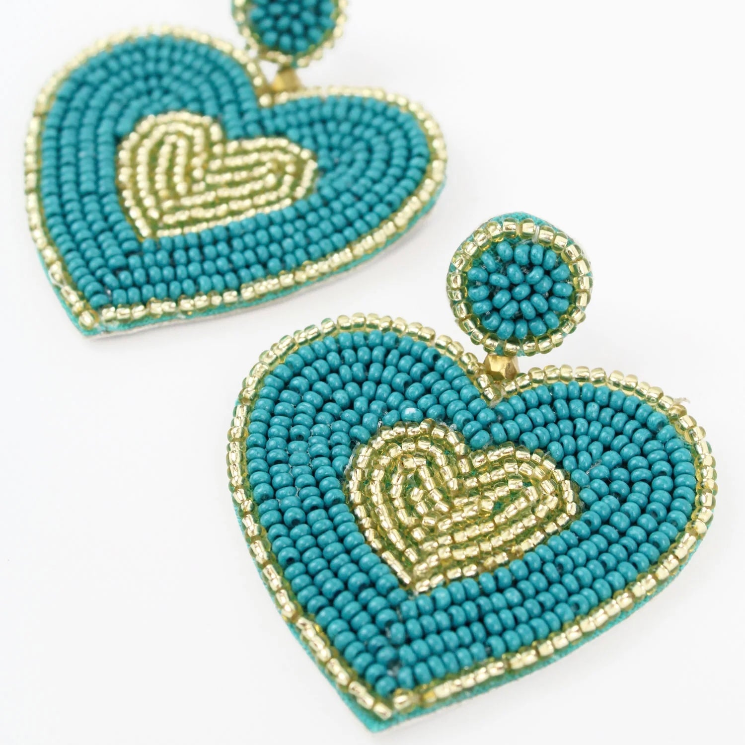 My Doris Blue & Gold Beaded Heart Earrings