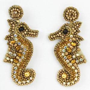 My Doris Gold Beaded Seahorse Stud Earrings