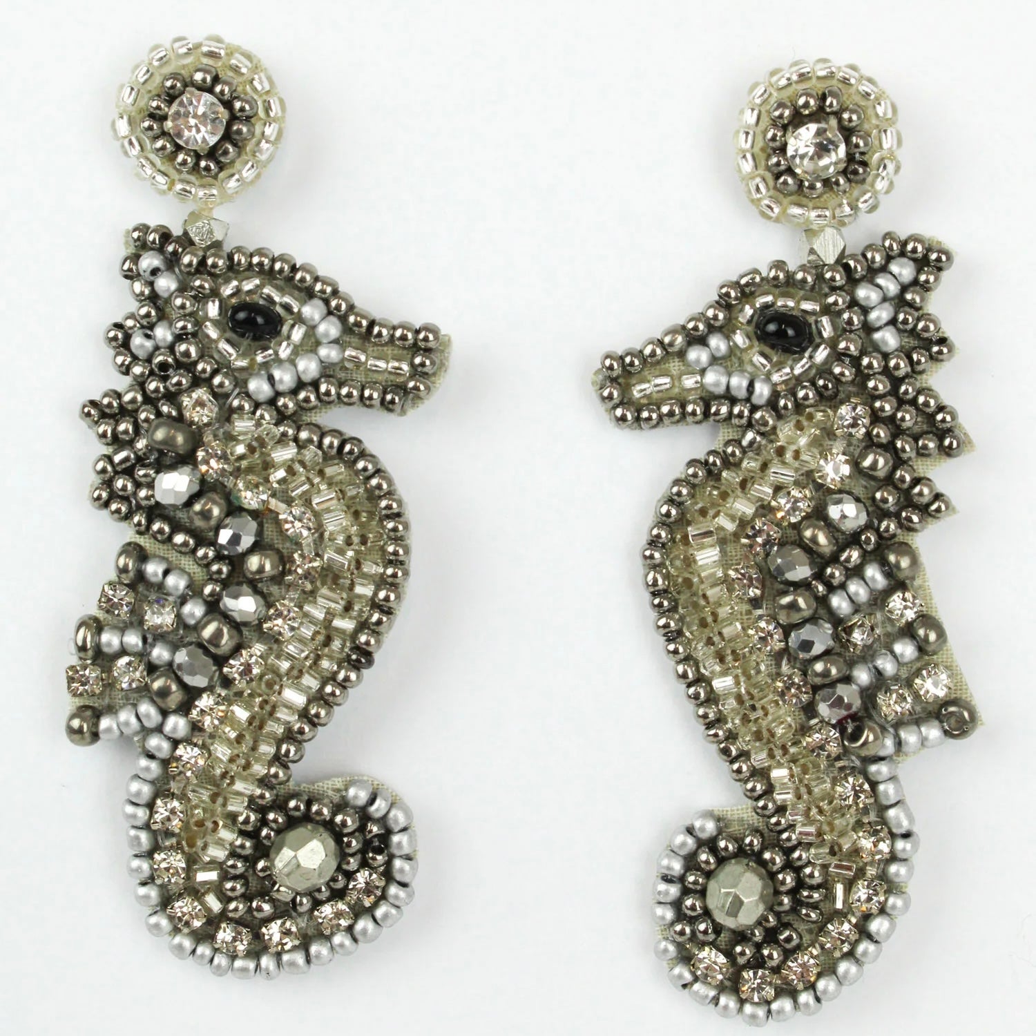 My Doris Silver Beaded Seahorse Earrings