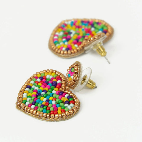 My Doris Hand Beaded Confetti Heart Stud Earrings