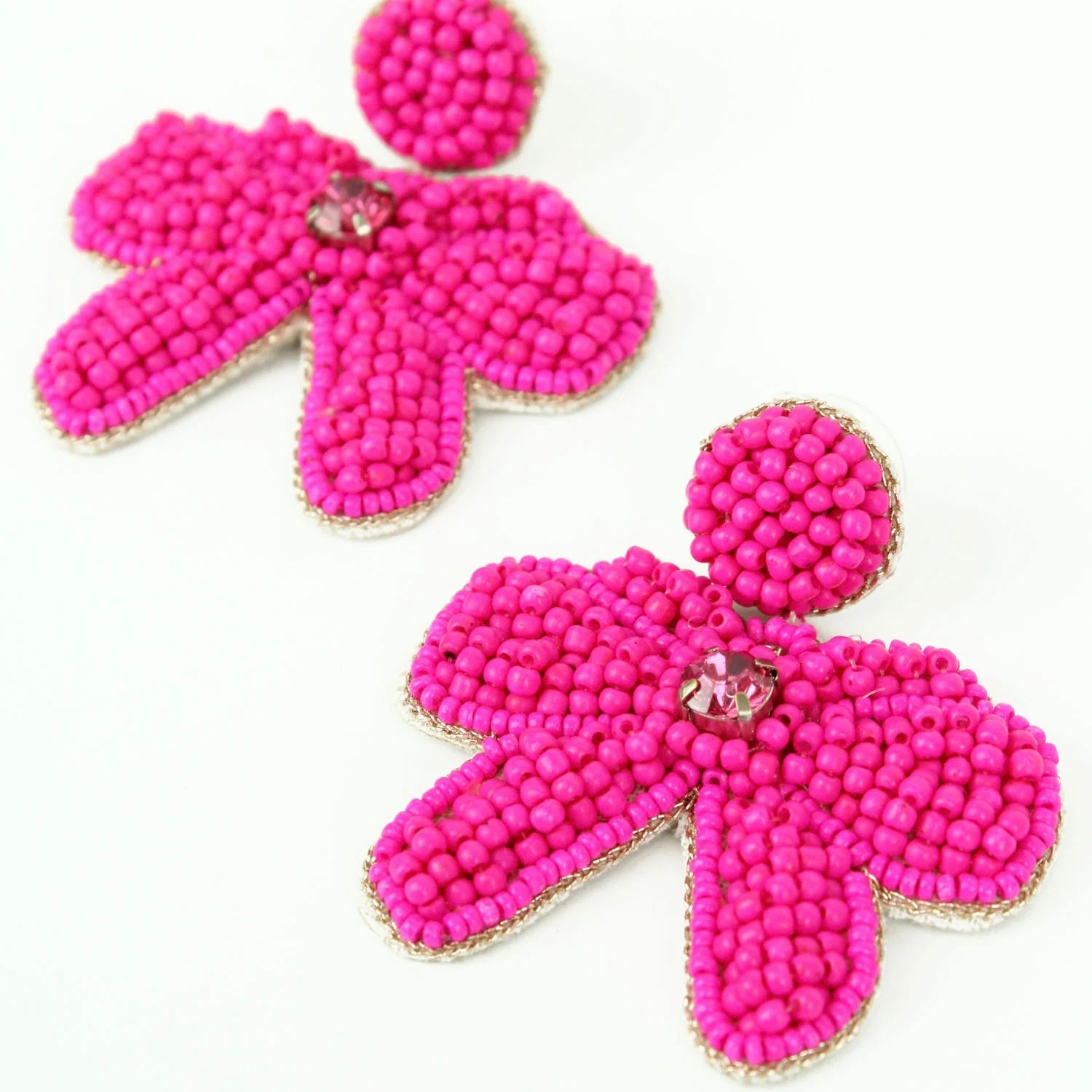 My Doris Pink Hand Beaded Bow Stud Earrings