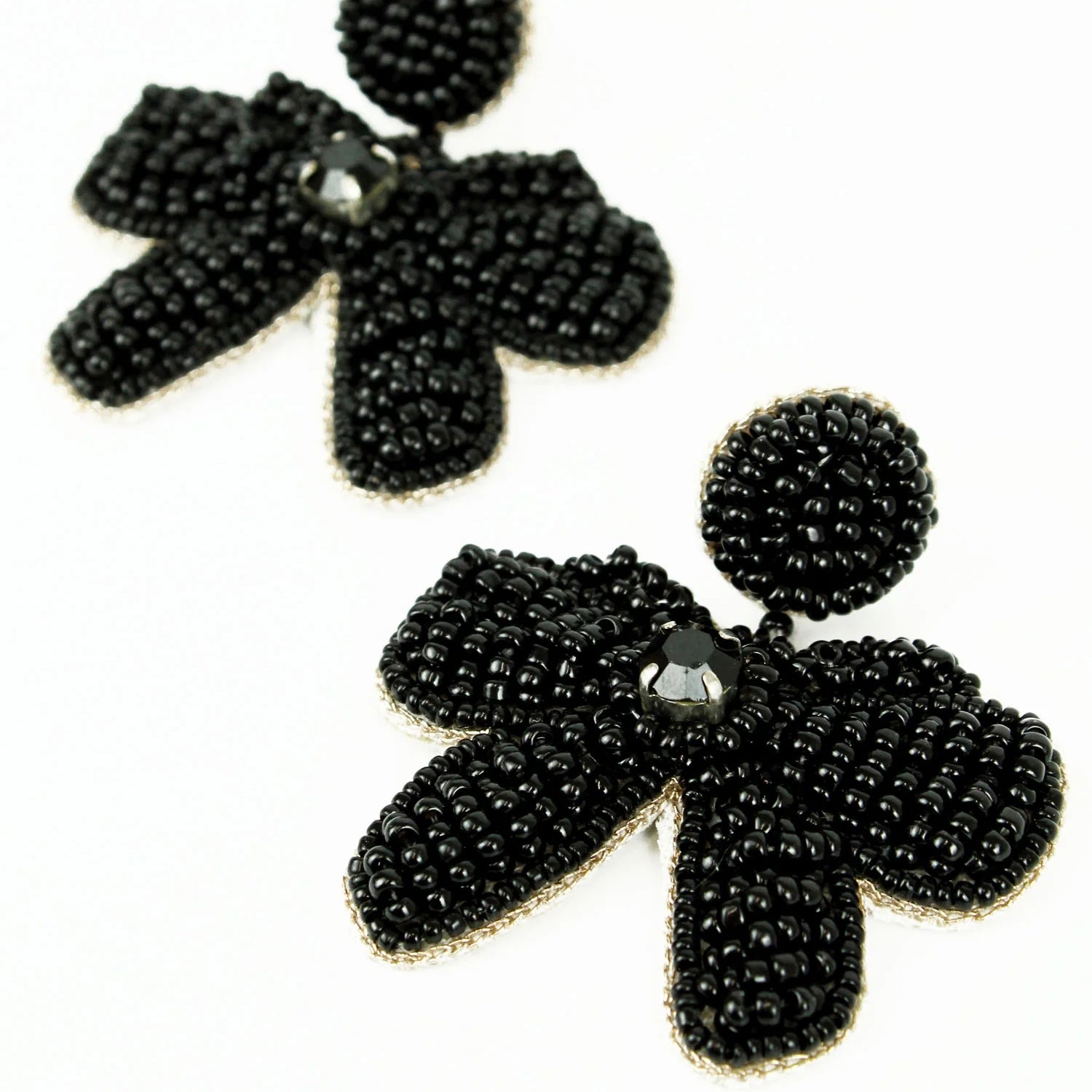 My Doris Black Beaded Bow Earrings