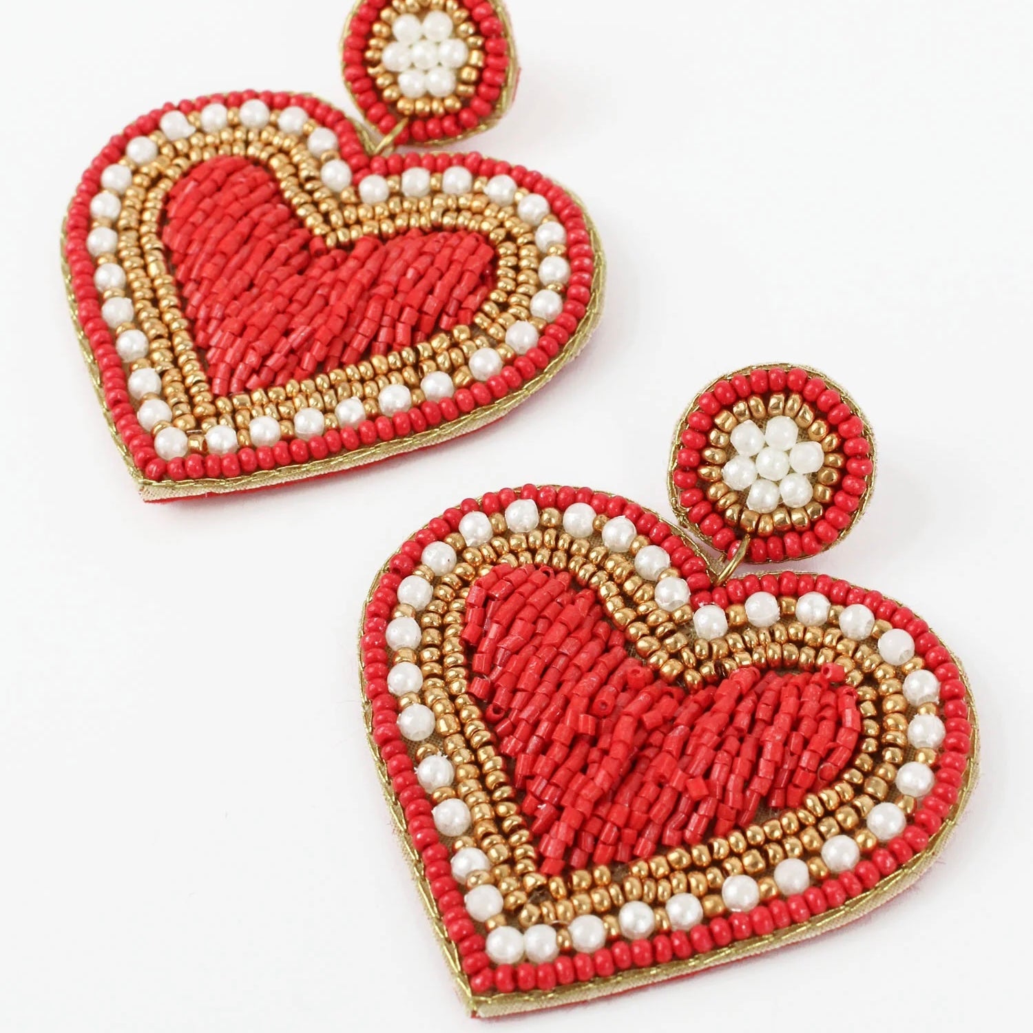 My Doris Red  Beaded Heart Earrings