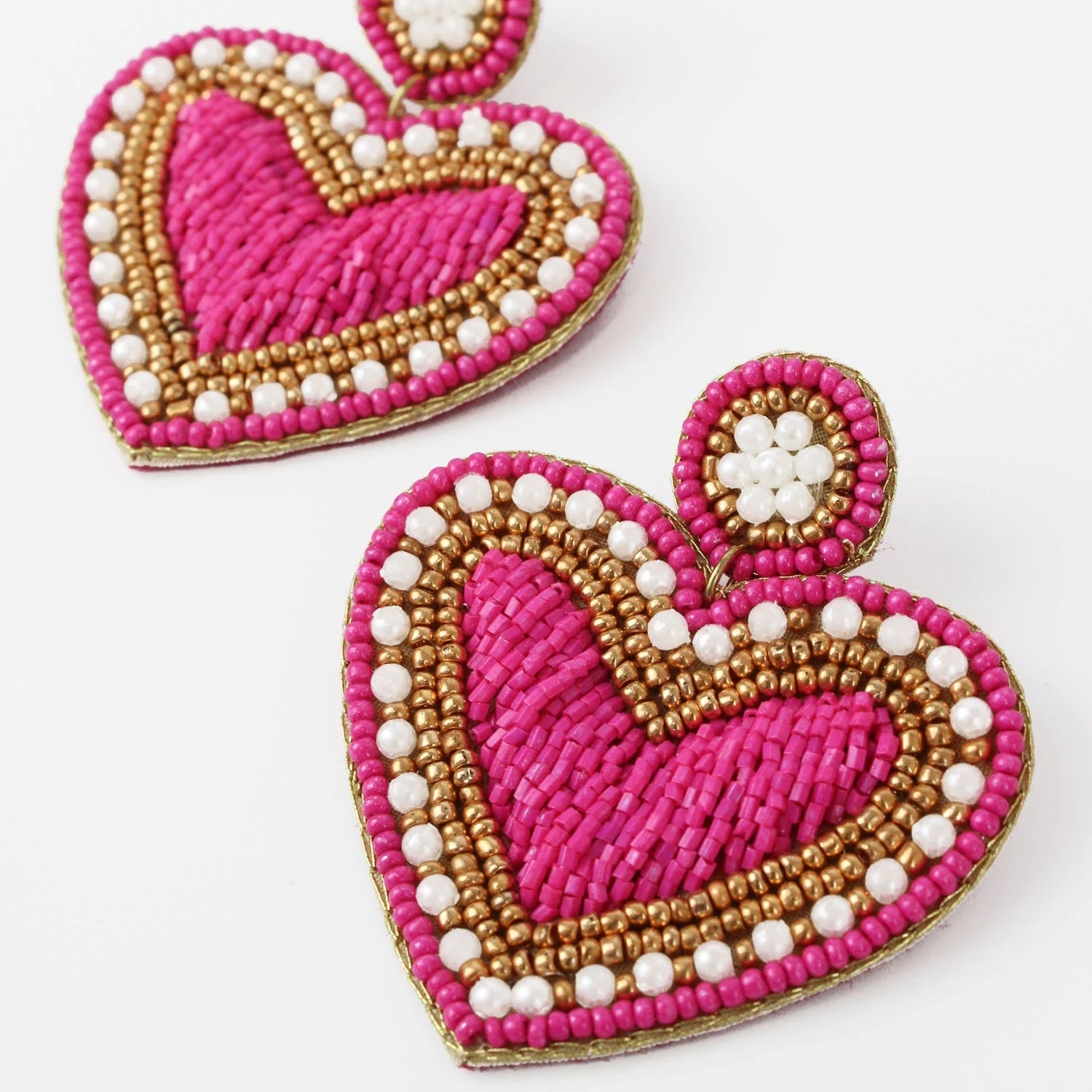 My Doris Pink Beaded Heart Earrings