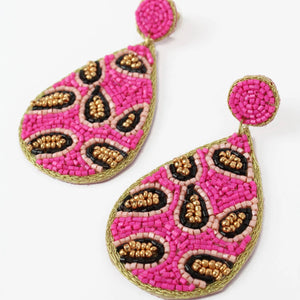 My Doris Hand Beaded Pink Leopard Print Earrings