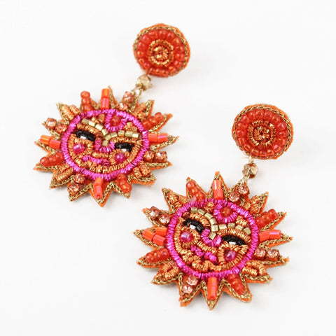 My Doris Hand Beaded Sun Face Stud Earrings
