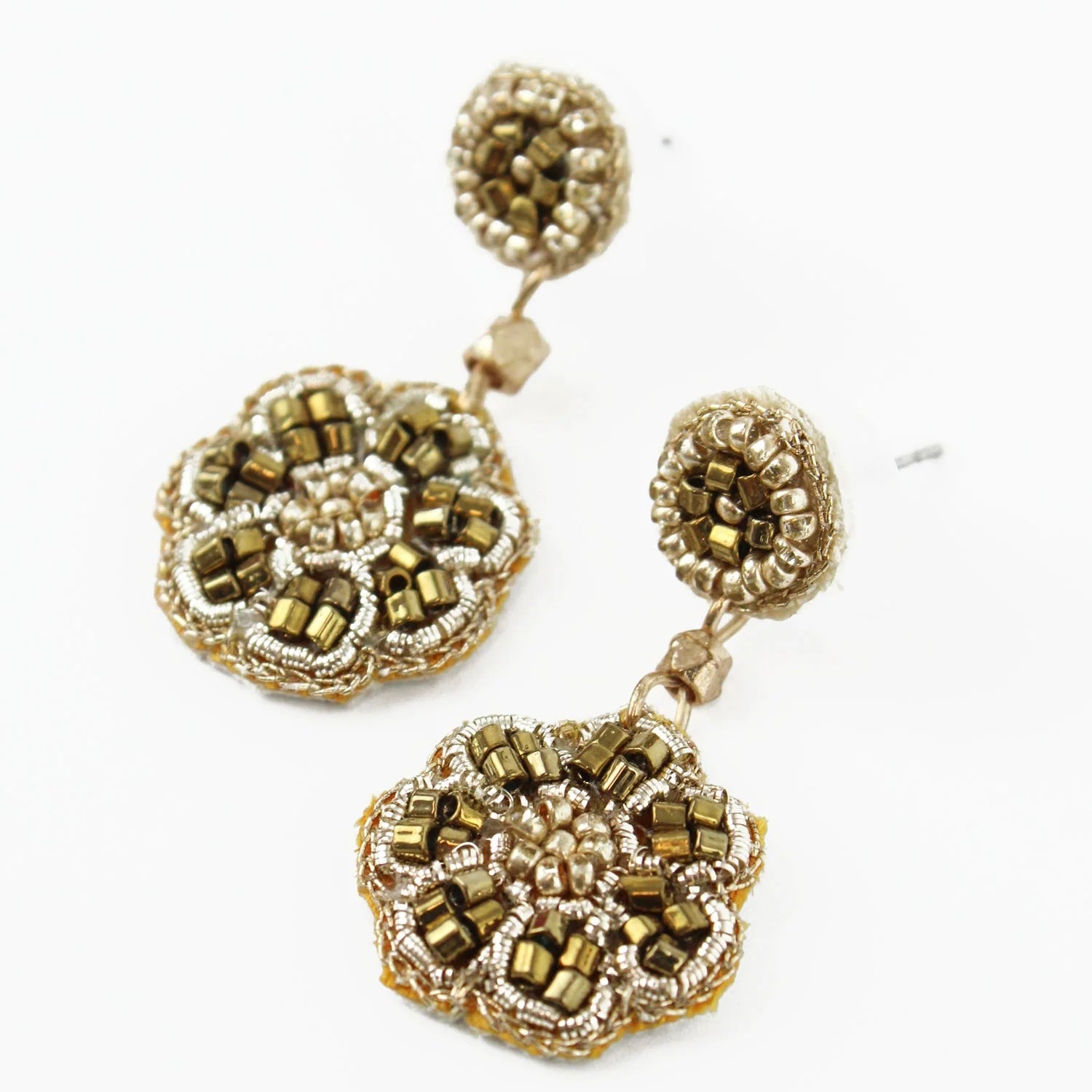 My Doris Hand Beaded Small Gold Flower Earrings