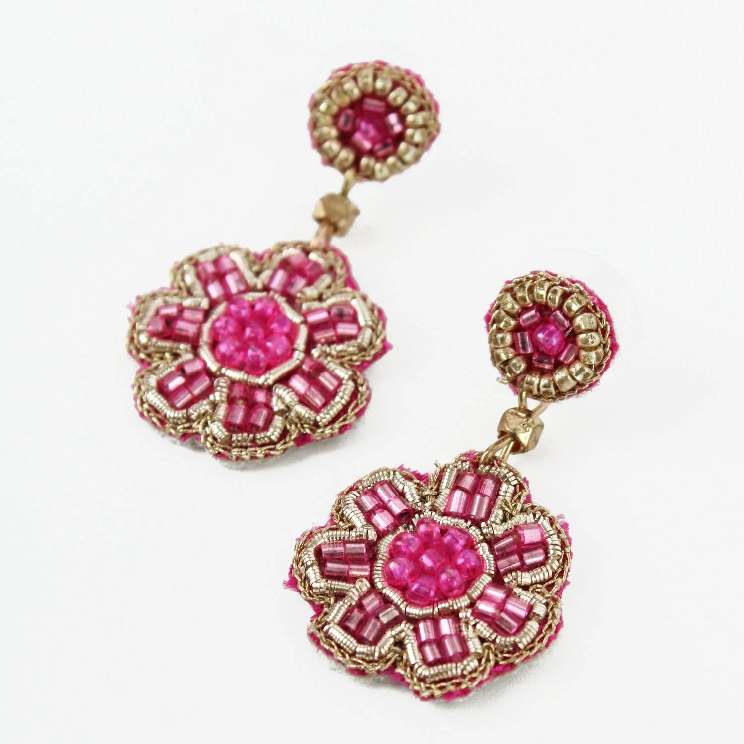 My Doris Hand Beaded Small Pink Flower Stud Earrings