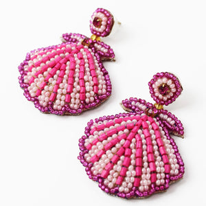 My Doris Hand Beaded Pink Shell Stud Earrings