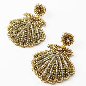 My Doris Hand Beaded Gold Shell Stud Earrings