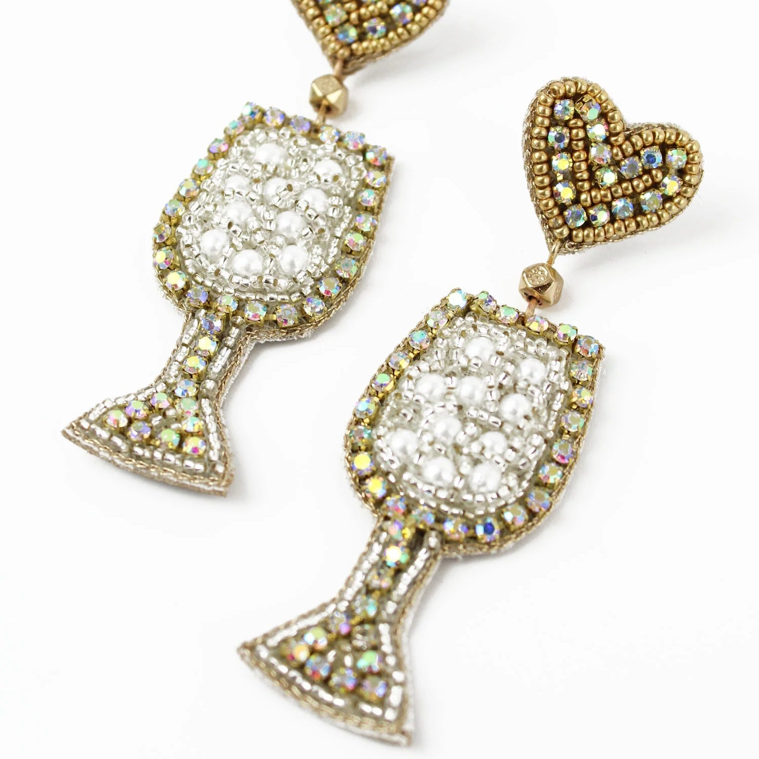 My Doris Hand Beaded White Wine Spritzer Stud Earrings