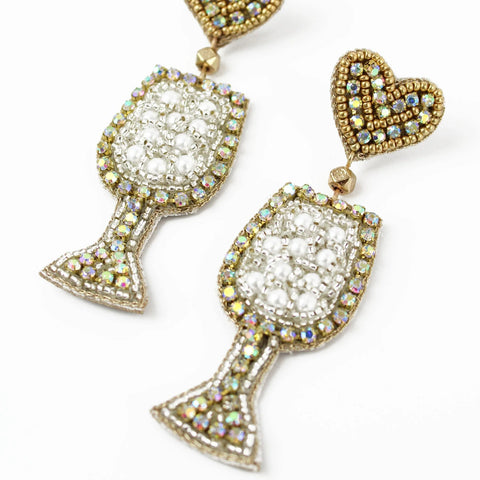 My Doris Hand Beaded White Wine Spritzer Stud Earrings