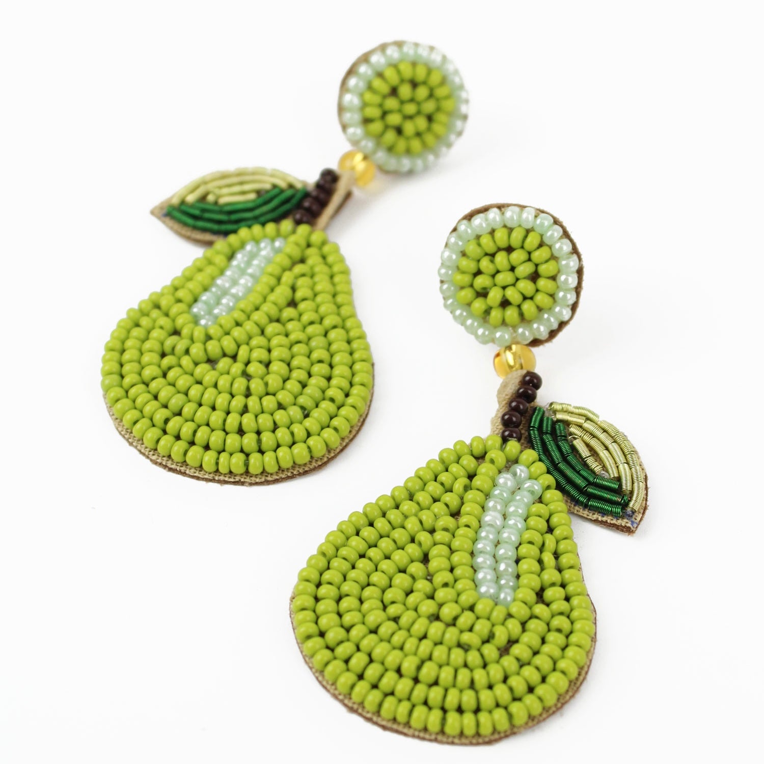 My Doris Hand Beaded Pear Fruit Stud Earrings