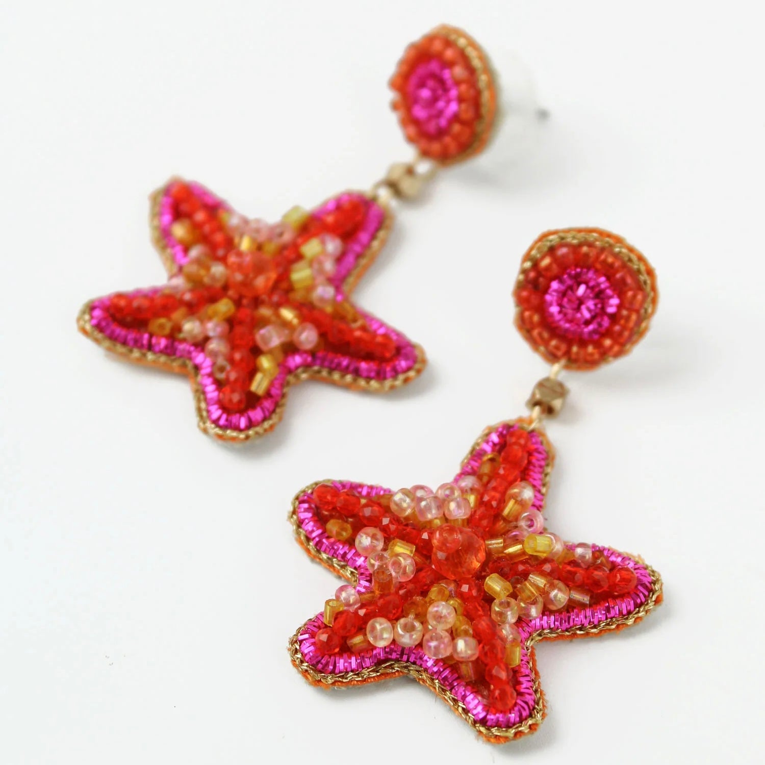 My Doris Hand Beaded Pink Starfish Stud Earrings