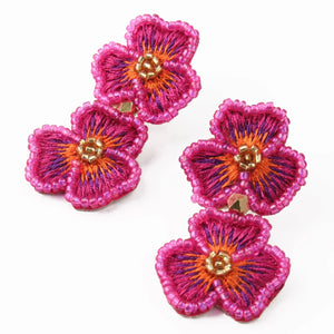 My Doris Pink Pansy Double Drop Beaded Earrings