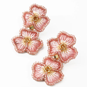 My Doris Light Pink Hand Beaded Light Pink Double Pansy Earrings