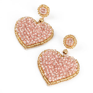 My Doris Light Pink Hand Beaded Heart Earrings