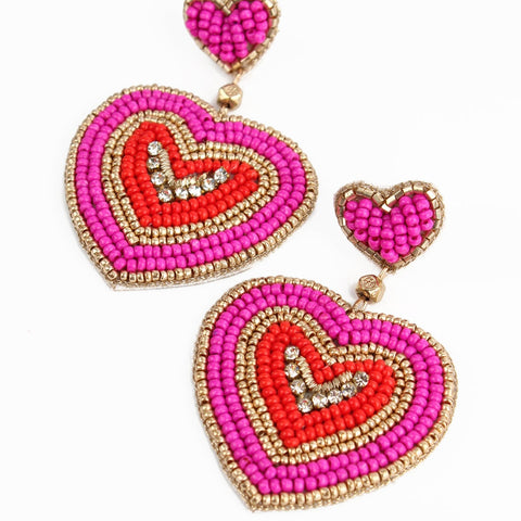 My Doris Hand Beaded Pink Ripple Heart Earrings