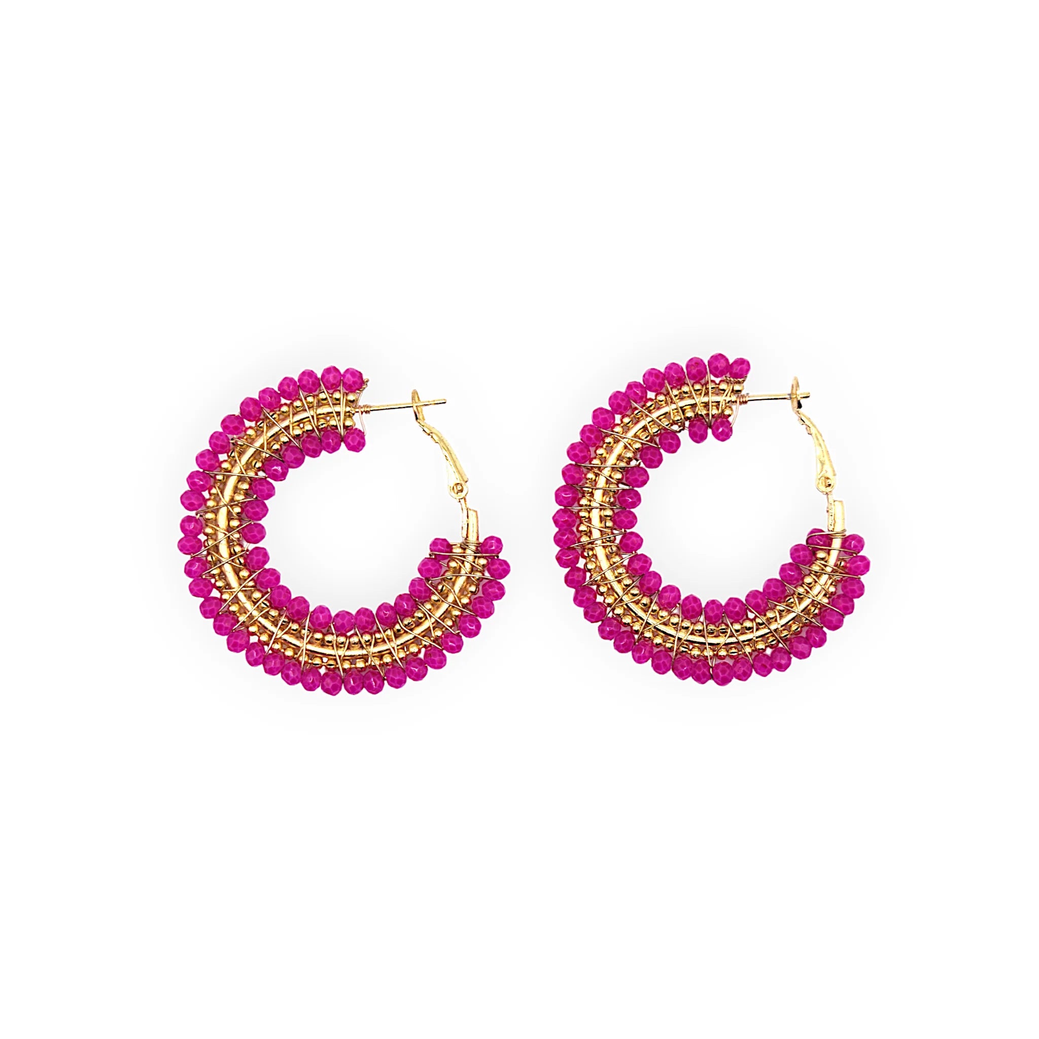 The Narratives Fuchsia Pink Beaded Hoop Earrings