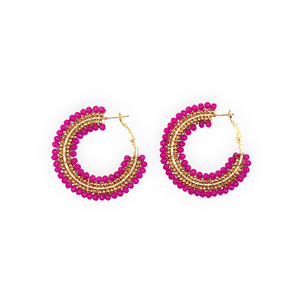 The Narratives Fuchsia Beaded Hoop Earrings