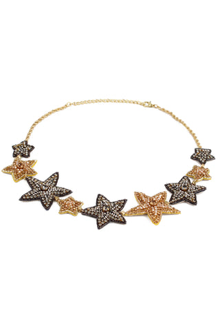 My Doris Hand Beaded Siver & Gold Star Necklace