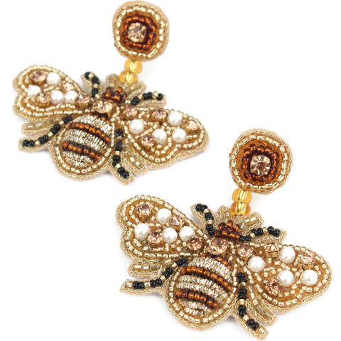 My Doris Hand Beaded Gold Bee Stud Earrings