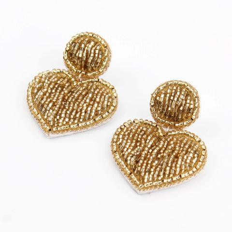 My Doris Hand Beaded Gold Heart Stud Earrings