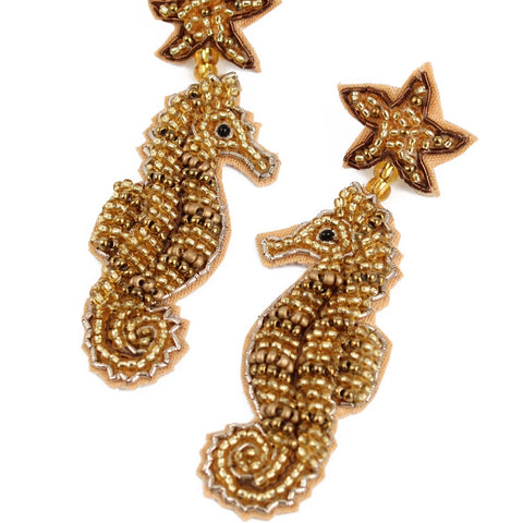 My Doris Hand Beaded Seahorse Stud Earrings